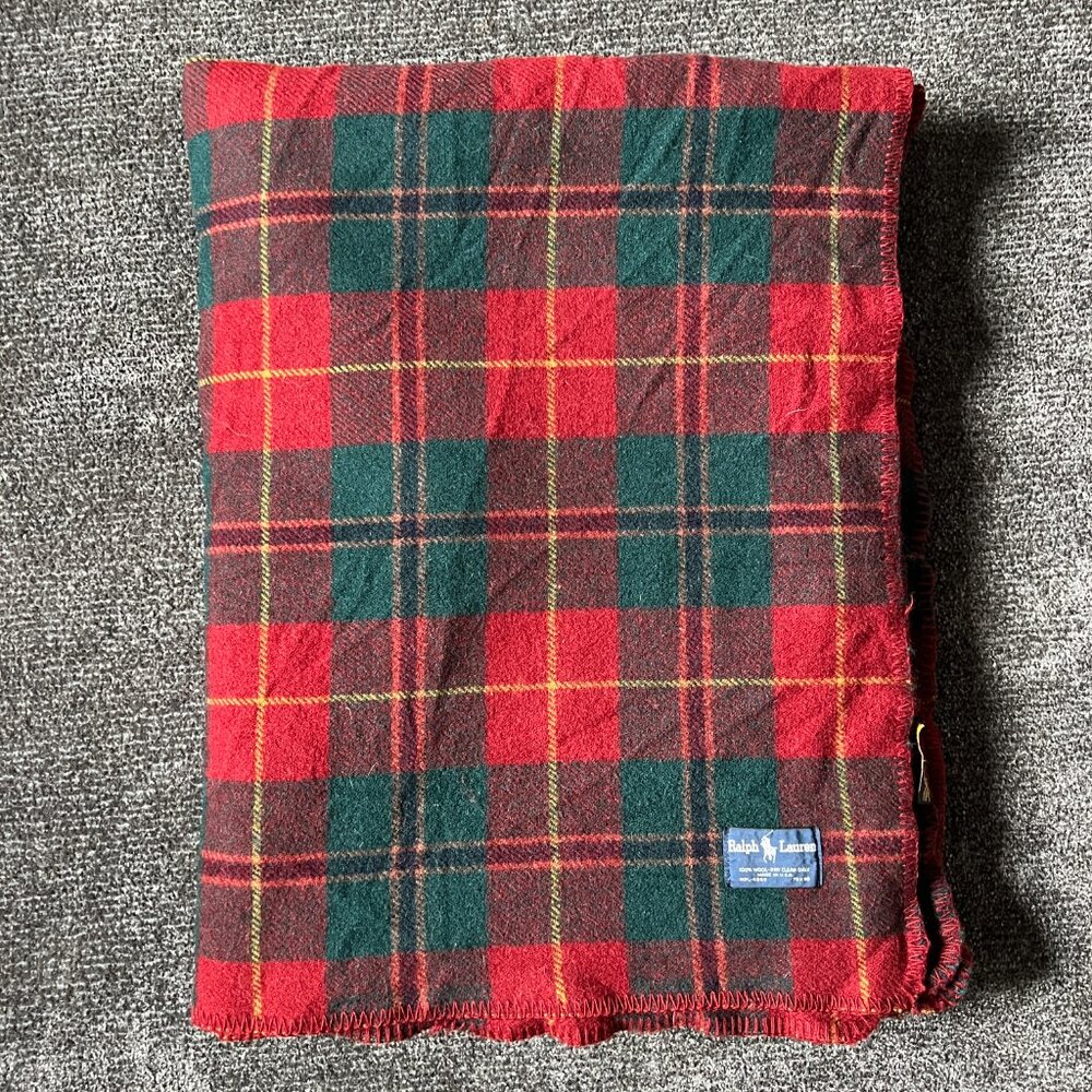 Vintage RALPH LAUREN Red & Green Plaid 100% Wool Blanket Ralph Lauren Christmas